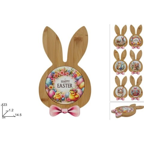 TAGLIERE LEGNO CONIGLIO CON DECORO CERAMICA 6ASS